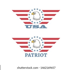 Eagle with american flag and text. Color illustration on the theme of patriotism and independence of the United States