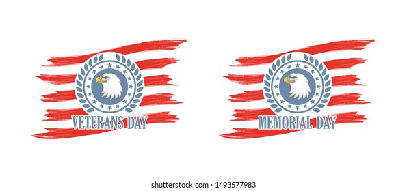 Eagle with american flag and text. Memorial Day Veterans. Color illustration on the theme of holidays in the USA