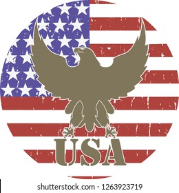 Eagle American flag and text. United States of America