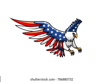 Eagle with American Flag Vector Illustration
