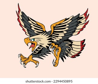 Tatuaje de la vieja escuela con el logo de la mascota norteamericana Eagle