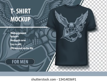 Eagle with Anchor in claws. Fully editable T-Shirt template.