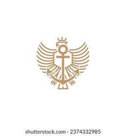 Eagle and anchor line art logo design vector. Vector design template.