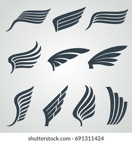 Eagle and angel wings icons. Flight vector heraldic symbols isolated. Wing angel and eagle tattoo illustration