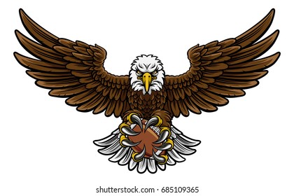 An eagle angry animal sports mascot holding an American football ball