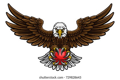 An eagle angry animal sports mascot holding a cricket ball in its claws