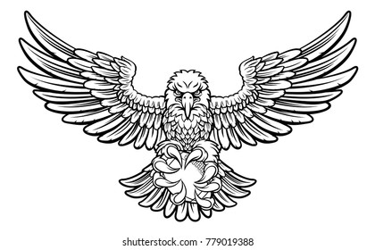 An eagle angry animal sports mascot holding an American football ball