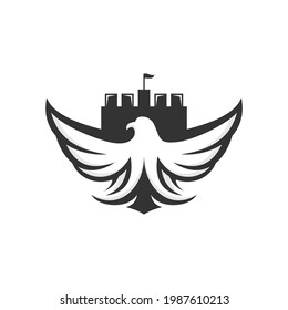 Diseño del logotipo del vector del castillo animal de águila