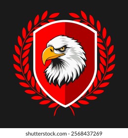 Eagle animal head shield design vector illustration, logo template isolated on black background