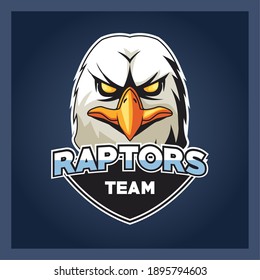 eagle animal wild head with raptors lettering emblem vector illustration design