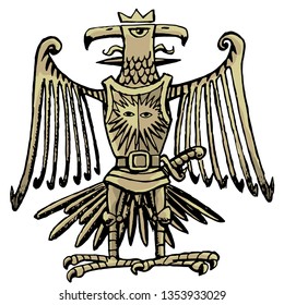 eagle in the armour as a heraldic drawing