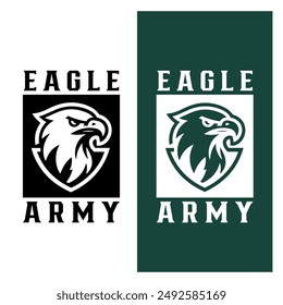 Eagle Army Crest Logos in Monochrome and Green