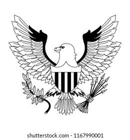 Eagle with arrows and leaves in black and white