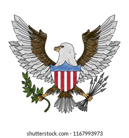 Eagle with arrows and leaves scribble