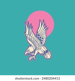 Eagle art illustration hand drawn colorful vector for tshirt, sticker, poster, logo etc