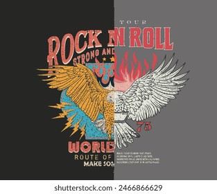 Eagle artwork. Stay wild with wing vector print design. Freedom artwork for posters, stickers, background and others. Wild life illustration.	