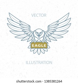 Eagle. Attacking eagle hand drawn illustration. Woodcut style eagle mascot. 