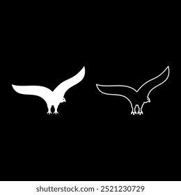 Águila calva americana silueta de pájaro conjunto icono color blanco Ilustración vectorial Imagen sólido relleno contorno línea delgada estilo plano