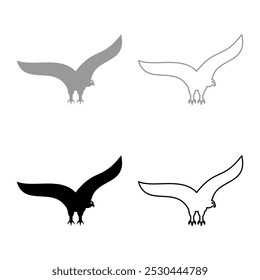 Eagle bald american bird silhouette set icon grey black color vector illustration image solid fill outline contour line thin flat style