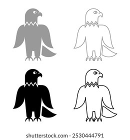 Eagle bald american bird silhouette set icon grey black color vector illustration image solid fill outline contour line thin flat style