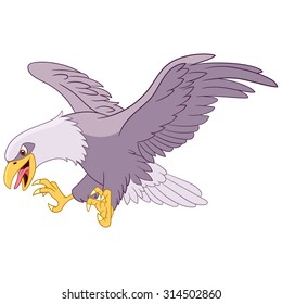 Eagle. Bald Eagle Flying. Cartoon Character Isolated On White Background. Colorful Design For Kids Activity Book, Coloring Page, Colouring Picture. Vector Illustration For Children.