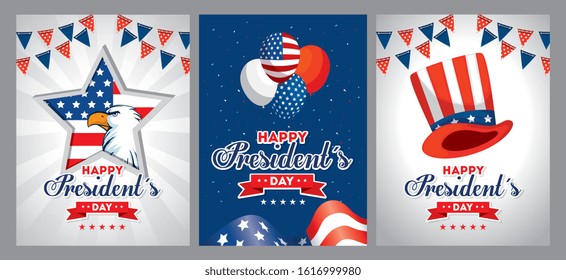 Globos de águila y diseño de sombrero, feliz día de los presidentes de Estados Unidos Estados Unidos independencia de Estados Unidos nación país y tema nacional Ilustración vectorial