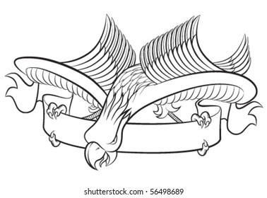 Eagle with banner. Black & white vector