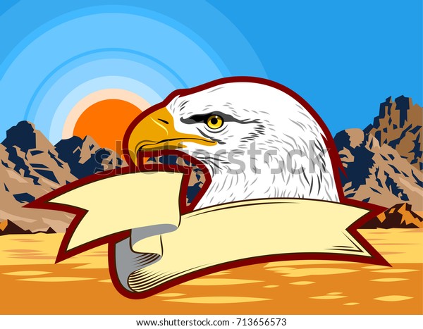Eagle Banner Desert Against Background Mountains Stock Vector
