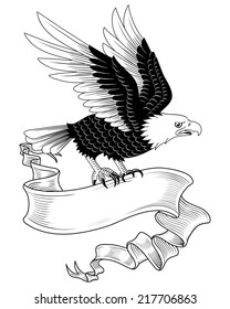 Eagle with Banner - Hand-drawn eagle holding a banner.  Space on banner is ready for your text.  Colors can be edited easily.