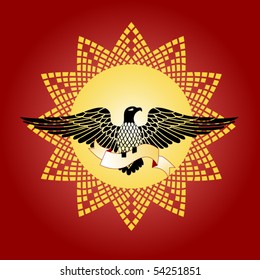eagle with banner and sun/crest