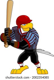 Caricatura del jugador de béisbol Eagle Cartoon Character Batting Side. Ilustración dibujada a mano vectorial aislada en fondo transparente