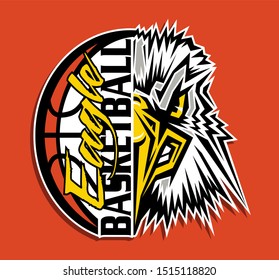 eagle basketball team design with ball and half mascot for school, college or league
