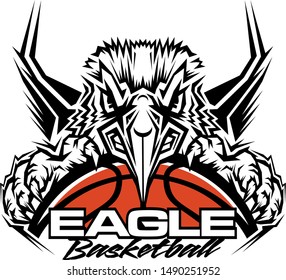 eagle basketball team design with mascot and ball for school, college or league