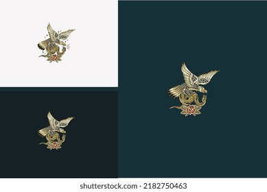 eagle and big snake fighting vector illustration design