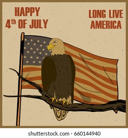 Eagle Bird in 4th of July Happy Independence Day of America background in vector