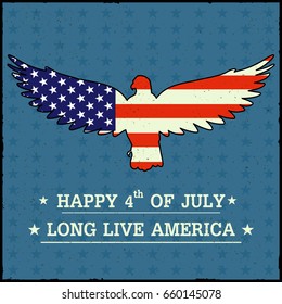 Eagle Bird in 4th of July Happy Independence Day of America background in vector