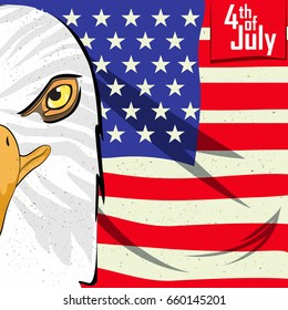 Eagle Bird in 4th of July Happy Independence Day of America background in vector