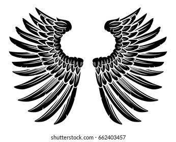 Eagle bird or angel wings pair set spread out  