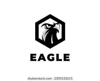 Eagle bird flat illustration logo design with hexagonal combination