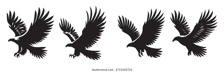 eagle bird fly wings black soild silhouette bundle isolated