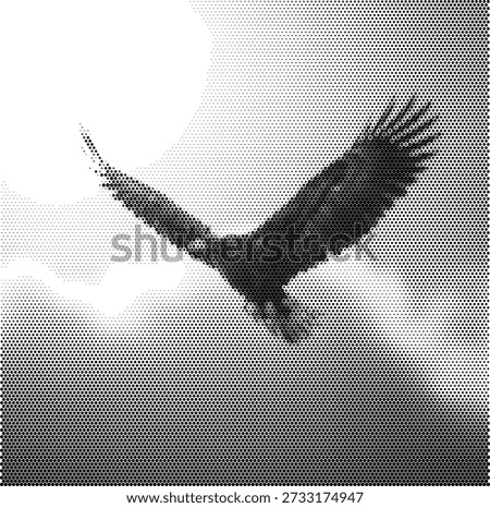 eagle bird flying halftone retro vector wings flight nature wildlife predator sky raptor freedom majesty avian