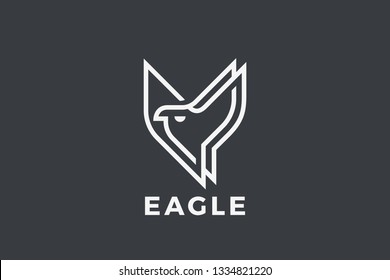 Eagle Bird Flying Logo design vector template Linear style. Falcon Hawk Corporate Business Luxury Heraldic Logotype concept icon.