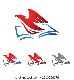 Eagle Bird Flying on the Book Education Logo Symbol
