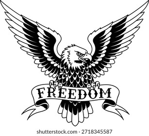 Águila pájaro libertad con alas abiertas Ilustración vectorial para la naturaleza salvaje símbolo patriótico insignia y diseño del día de la independencia aislado negro sobre transparente