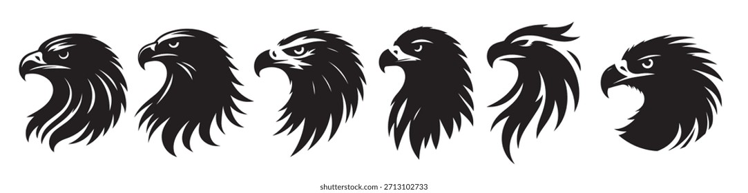 eagle bird head black soild silhouette bundle isolated
