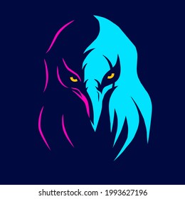 Eagle bird head line pop art portrait logo colorful design with dark background. Abstract vector illustration. Isolated black background for t-shirt, poster, clothing, merch, apparel
