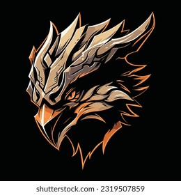 Eagle Bird Head Mascot Logo für Esport. Eagle Bird T-Shirt Design. Einzeln auf schwarzem Hintergrund