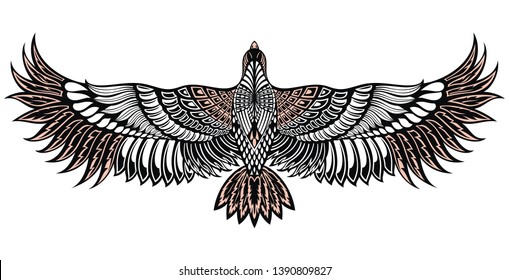 Eagle bird icon. Vector heraldic emblem of powerful wild falcon. Bird tattoo