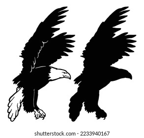 Eagle bird icon. Vector heraldic emblem of powerful wild falcon with stretching clutches