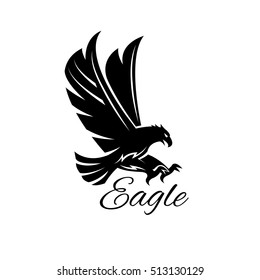 Eagle bird icon. Vector heraldic emblem of powerful wild falcon with stretching clutches. Symbol of eagle hawk predator for sport team mascot shield, company badge, guard service, hunting club label